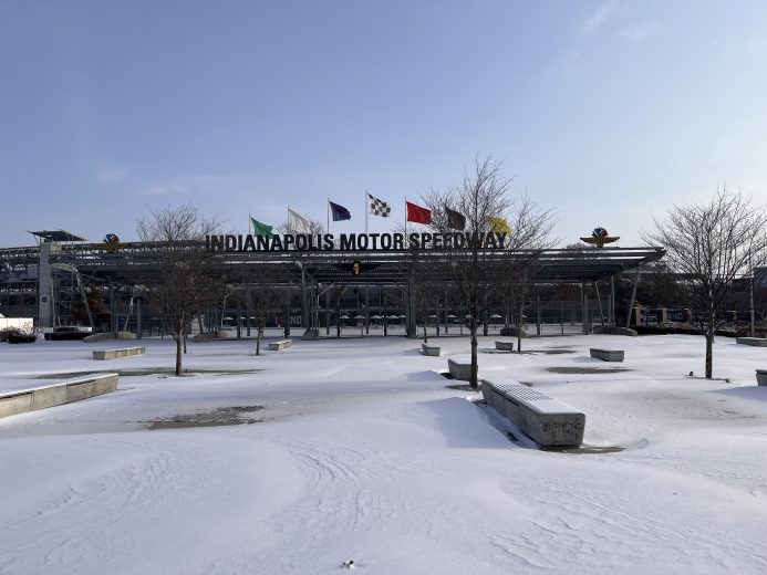 Indianapolis Motor Speedway covered in snow