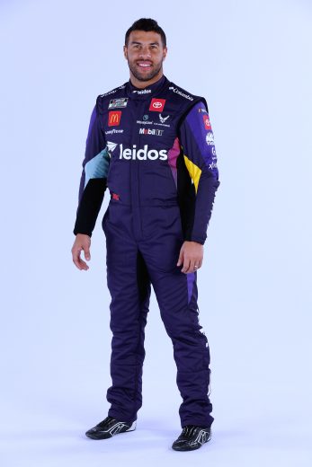Bubba Wallace poses for a photo during NASCAR Production Days