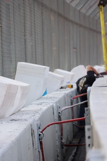 SAFER barriers being installed at Los Angeles Memorial Coliseum