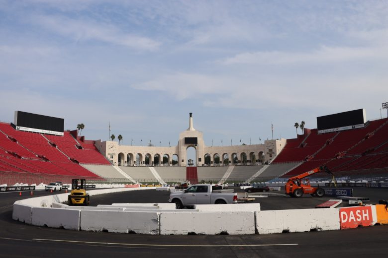 General view of the LA coliseum and track built