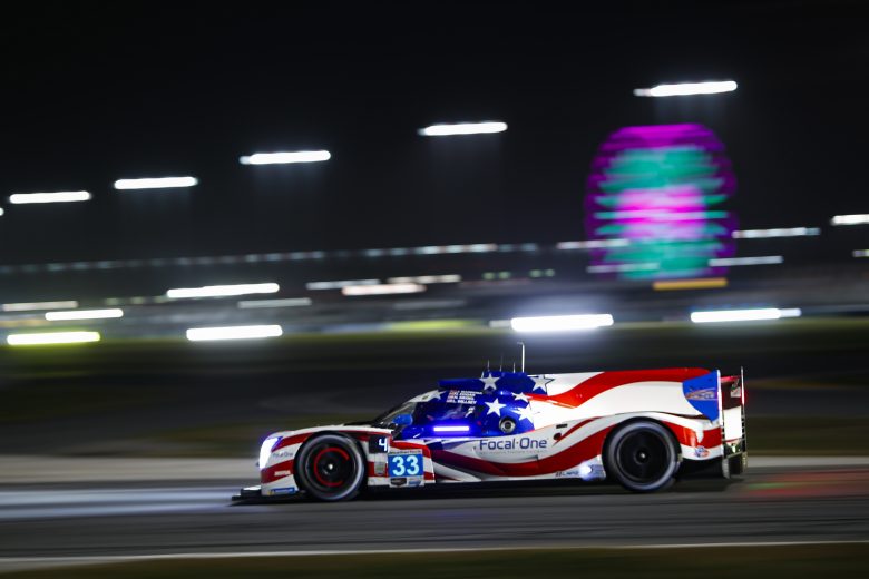 American flag color LMP2 driving at night