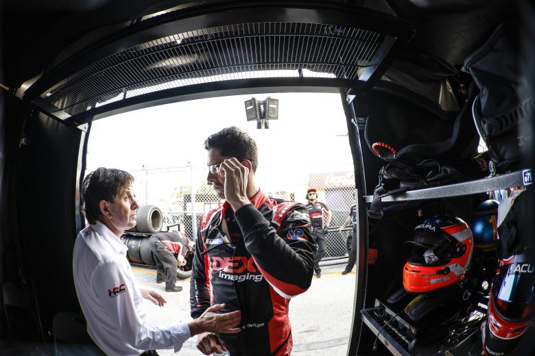 Jordan Taylor in the garage area
