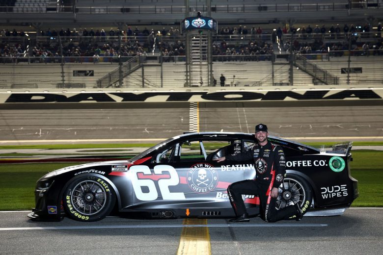 Anthony Alfredo poses in front of his No. 62 Chevrolet at Daytona International Speedway.