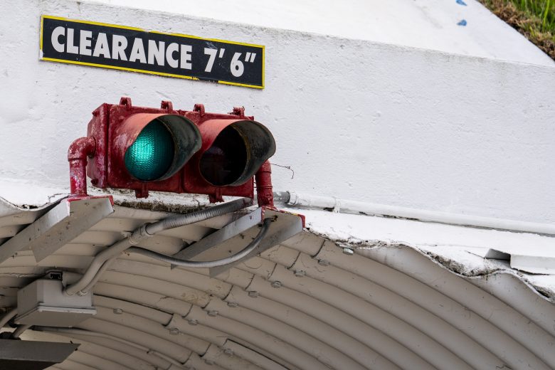Close up look at the traffic lights above the tunnel