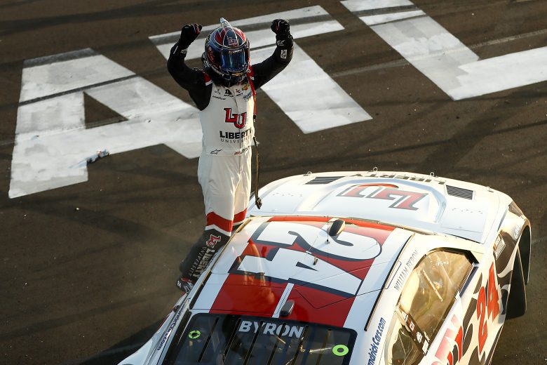 William Byron celebrates at win