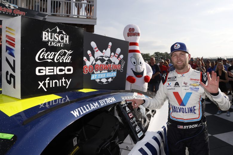William Byron celebrates at win