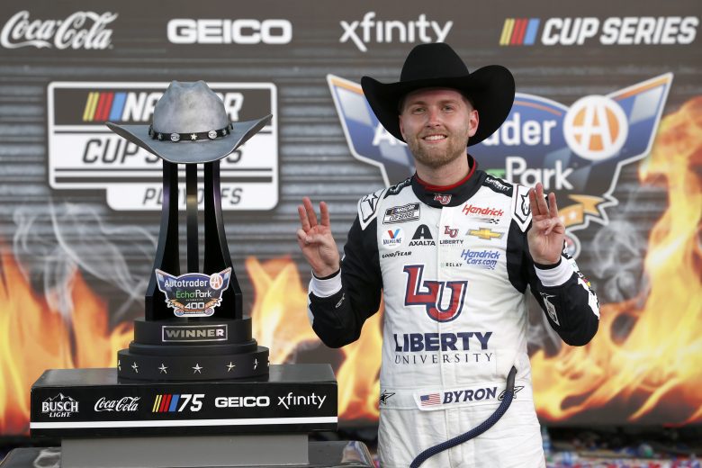 William Byron celebrates at win