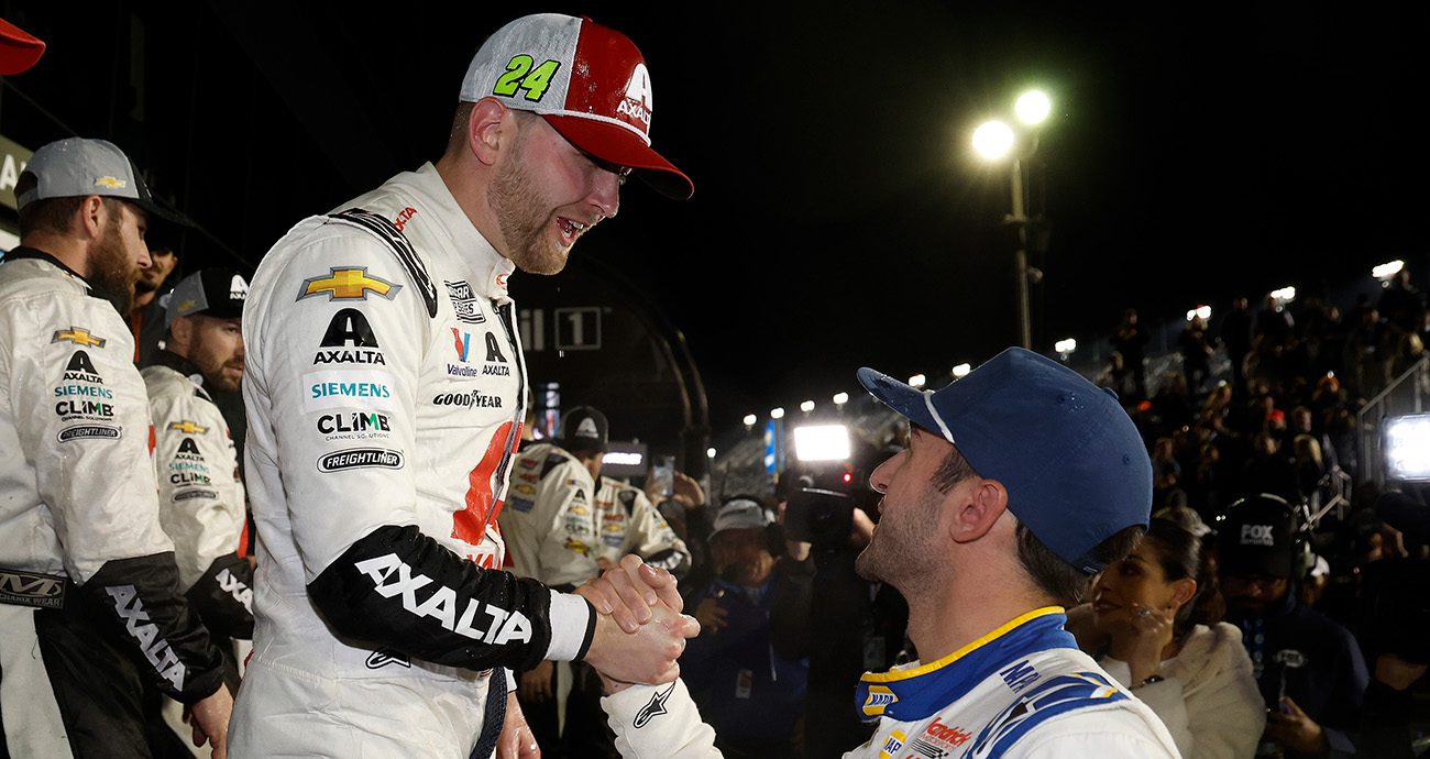 william byron shakes hands with chase elliott