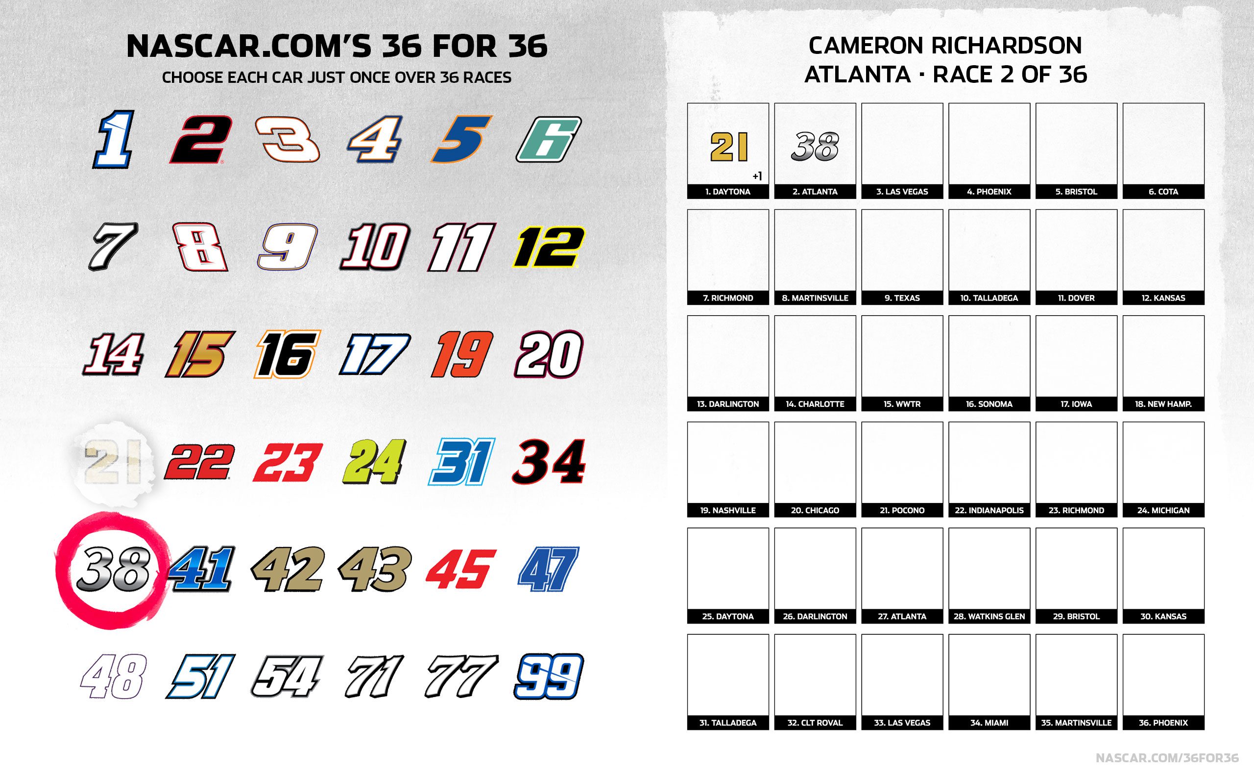 A graphic depicting the 36 for 36 pick of Cameron Richardson