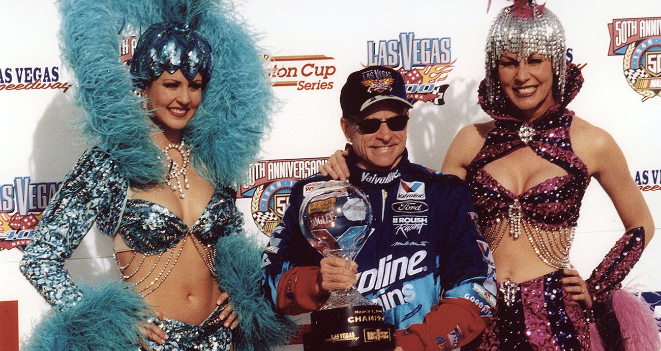 Mark Martin poses in Victory Lane