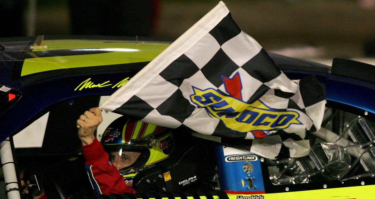 Mark Martin performs a 'Polish Victory Lap' after winning the 2009 NASCAR Cup Series race at Phoenix Raceway.