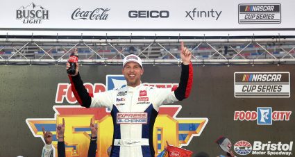 Denny Hamlin fends off teammate Truex to score Bristol win