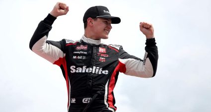 Corey Heim celebrates after a Truck Series win at Circuit of The Americas