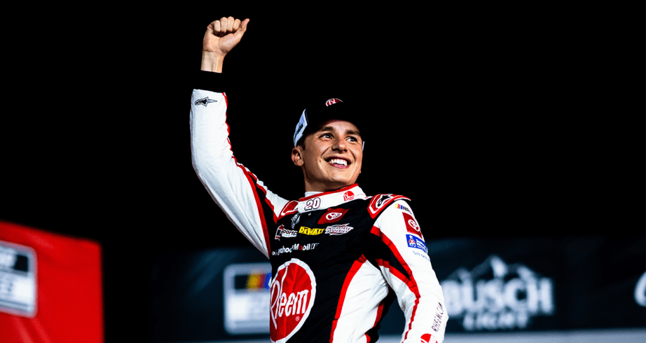 Christopher Bell in Victory Lane after a rain delayed race.