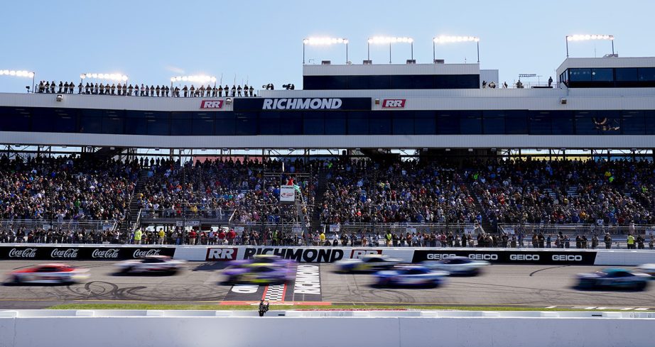 A general view of of racing during the NASCAR Cup Series Toyota Owners 400 at Richmond Raceway.