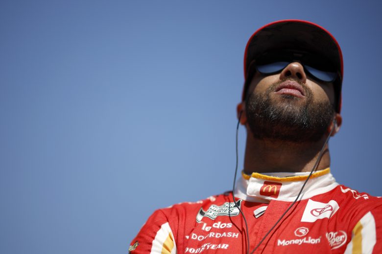 Bubba Wallace looks on