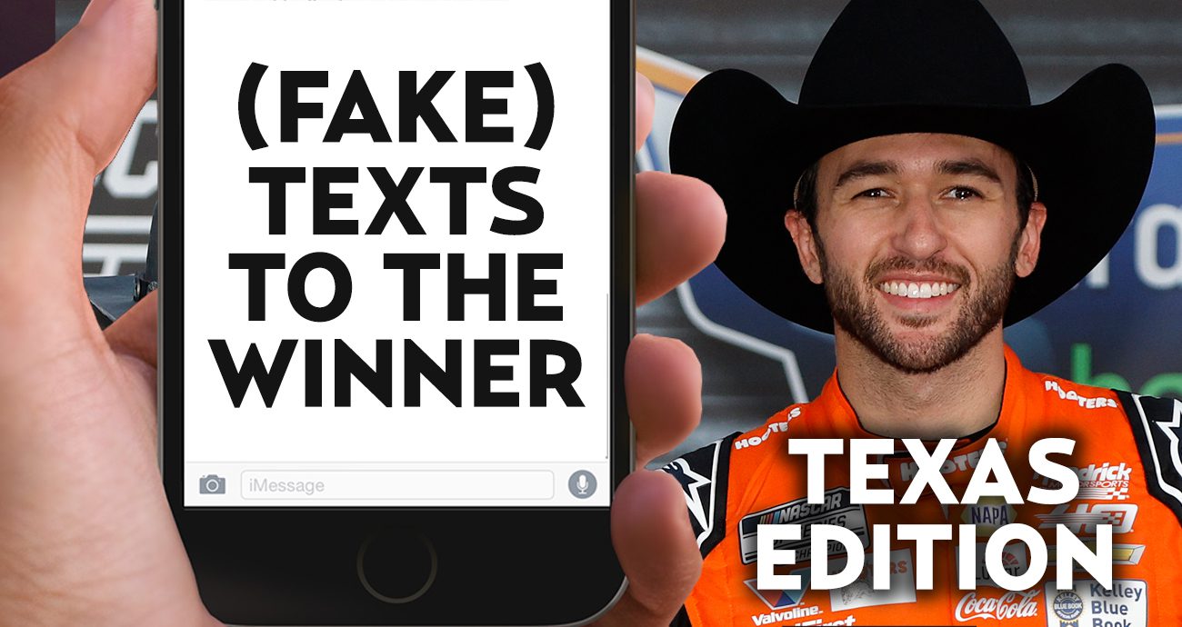 Fake texts graphic featuring Texas winner Chase Elliott.