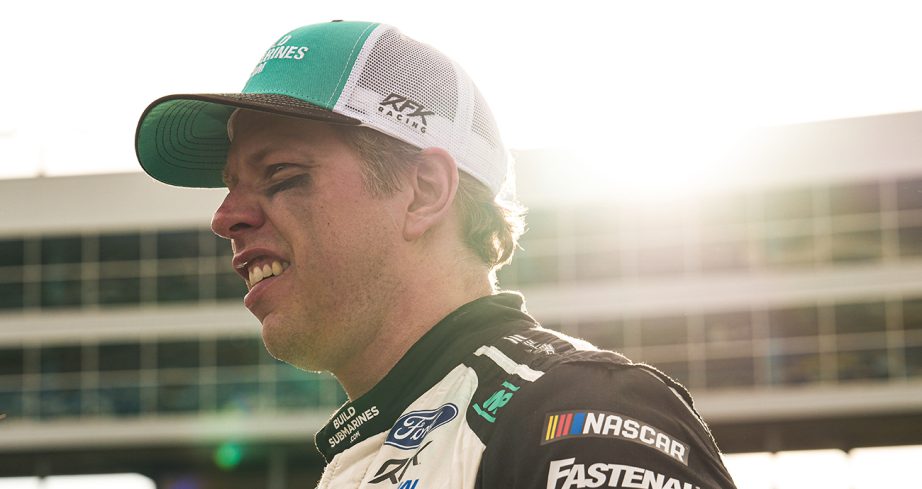 Brad Keselowski looks on from pit road after the NASCAR Cup Series race at Texas.