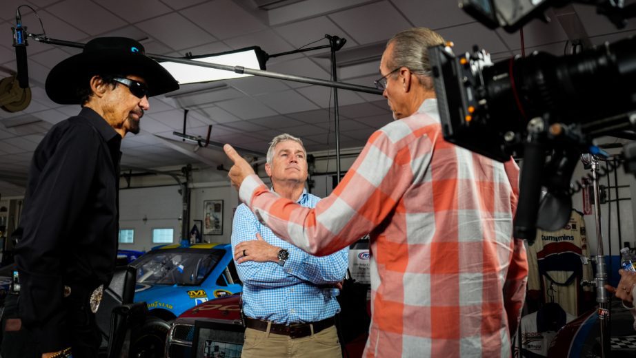 Kyle Petty (right) provides instructions to Richard Petty (left) and Bobby Labonte (center).