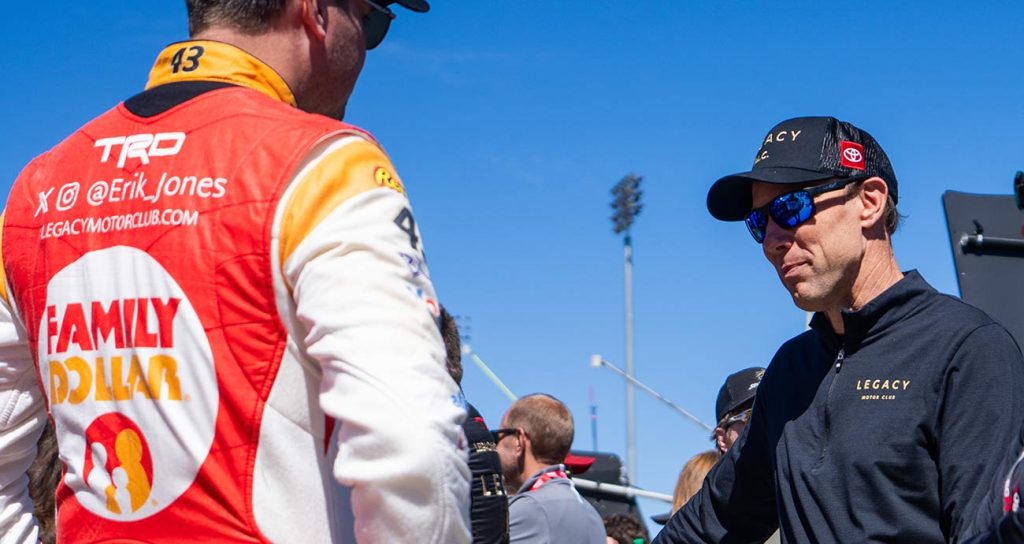 Matt Kenseth chats with Legacy Motor Club driver Erik Jones at Martinsville Speedway