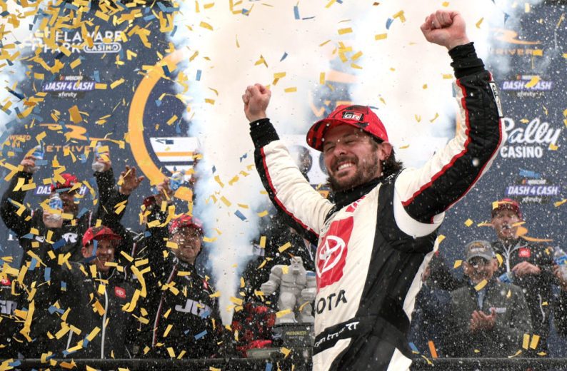 Ryan Truex celebrates in Victory Lane at Dover.
