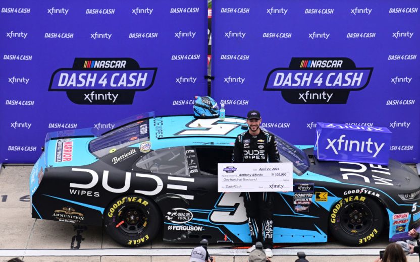Anthony Alfredo celebrates after winning the Dash 4 Cash.