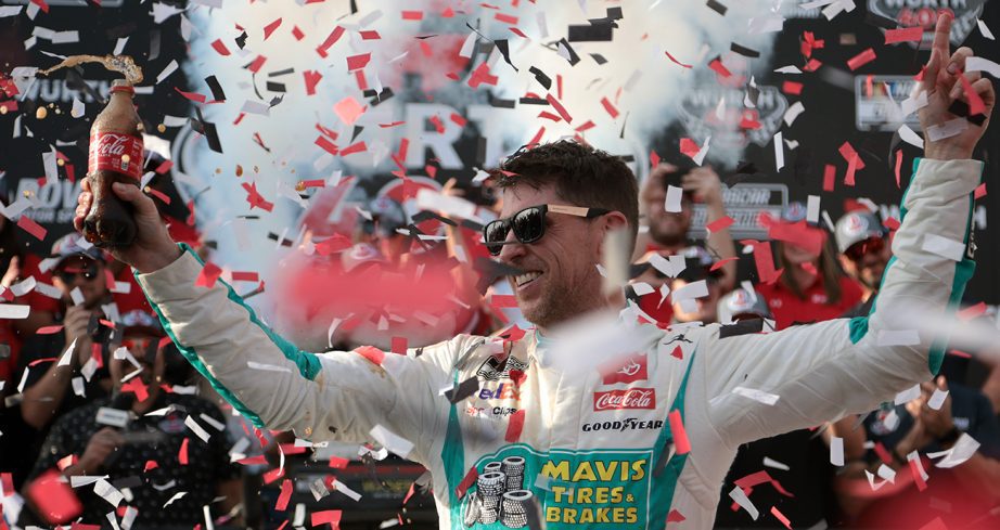 Denny Hamlin celebrates win