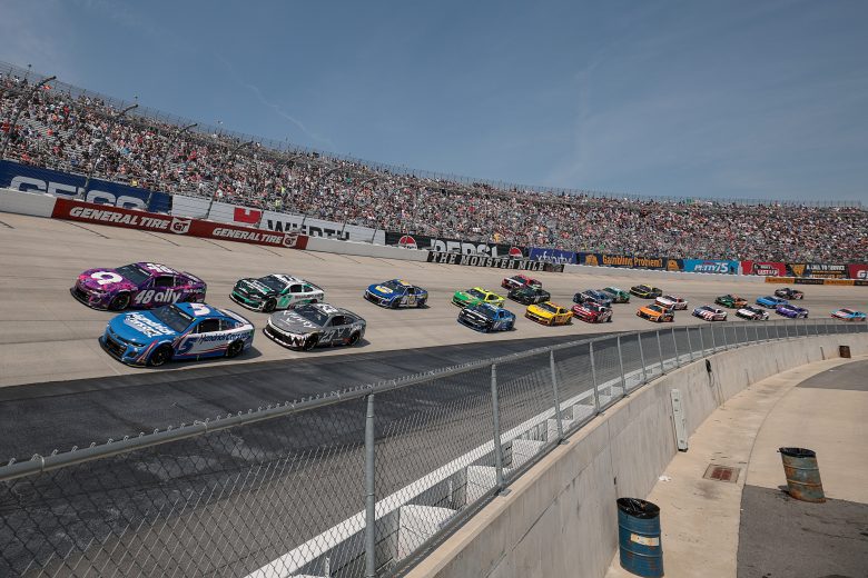 Kyle Larson leads the restart