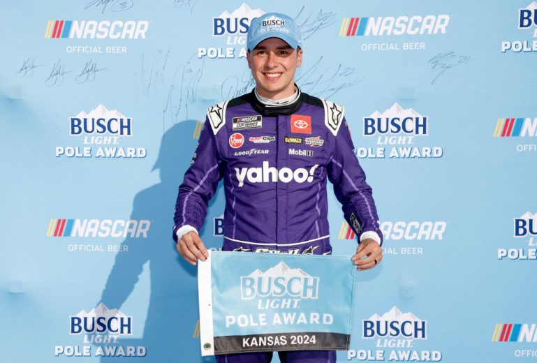 Christopher Bell poses with pole award