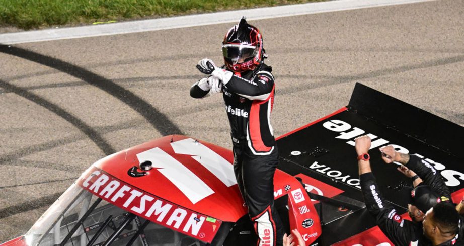 Corey Heim celebrates at Kansas