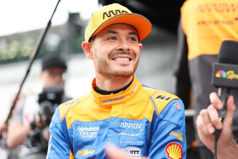 Kyle Larson looks on