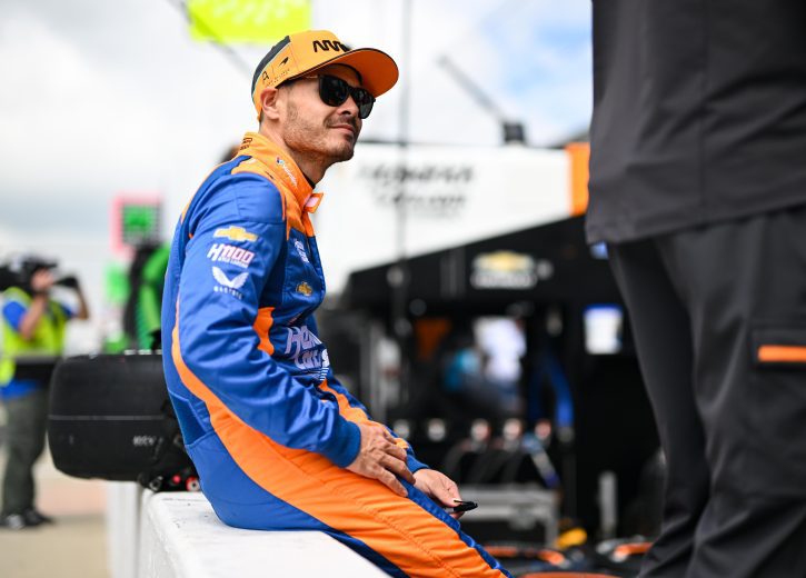 Kyle Larson looks on