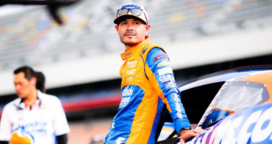 Kyle Larson looks on