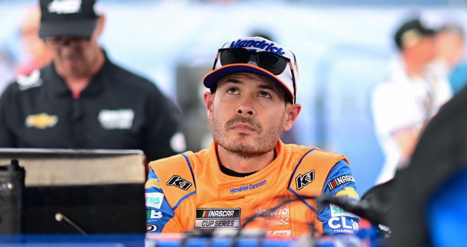 Kyle Larson looks on