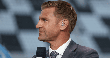 Clint Bowyer looks on from the FOX desk at Daytona.