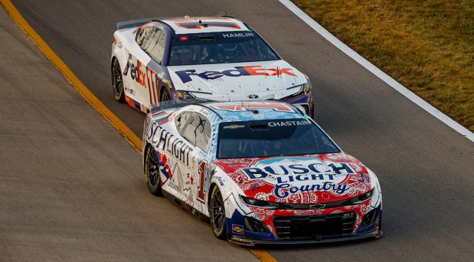 Featured image for Ross Chastain involved in overtime crash in Nashville Cup race