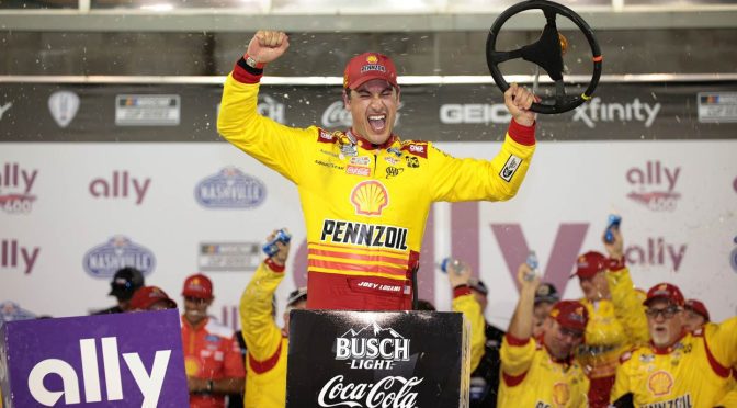 Featured image for Joey Logano outlasts five overtimes at Nashville, grabs first Cup win of 2024