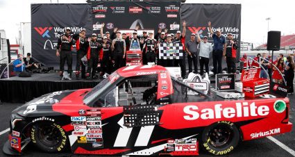Corey Heim celebrates in Victory Lane at WWT Raceway.