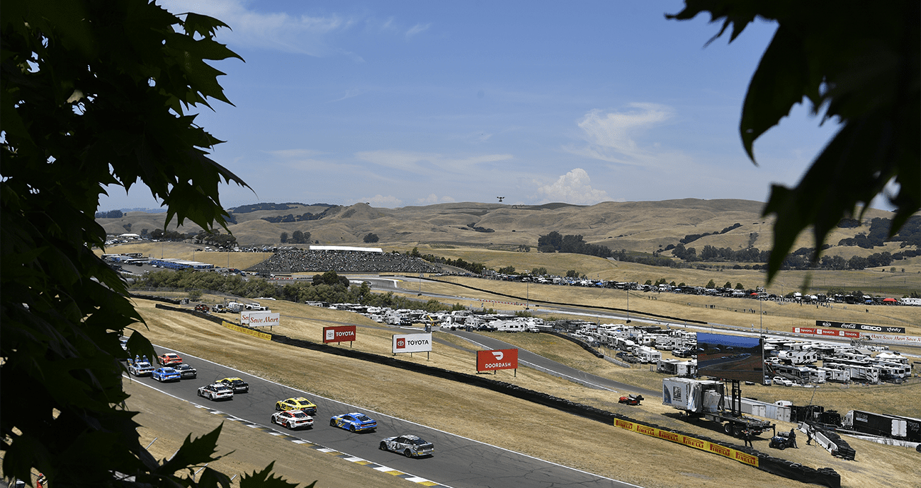 General view of nascar racing at Sonoma.