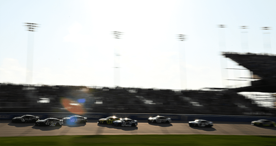 General view of NASCAR cup cars racing at Nashville.