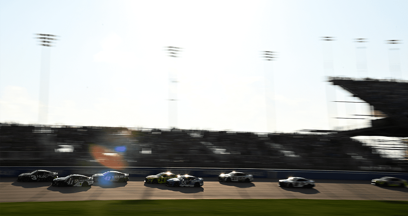 General view of NASCAR cup cars racing at Nashville.