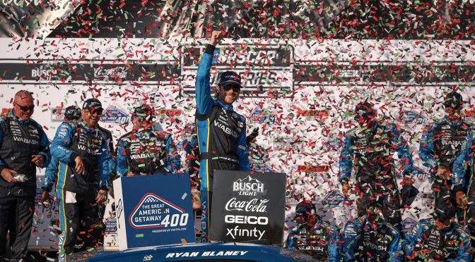 Featured image for Ryan Blaney holds off Hamlin, Bowman at Pocono, lands second Cup Series win of 2024