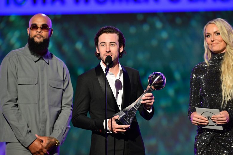 Ryan Blaney accepts ESPY award on behalf of Caitlin Clark.