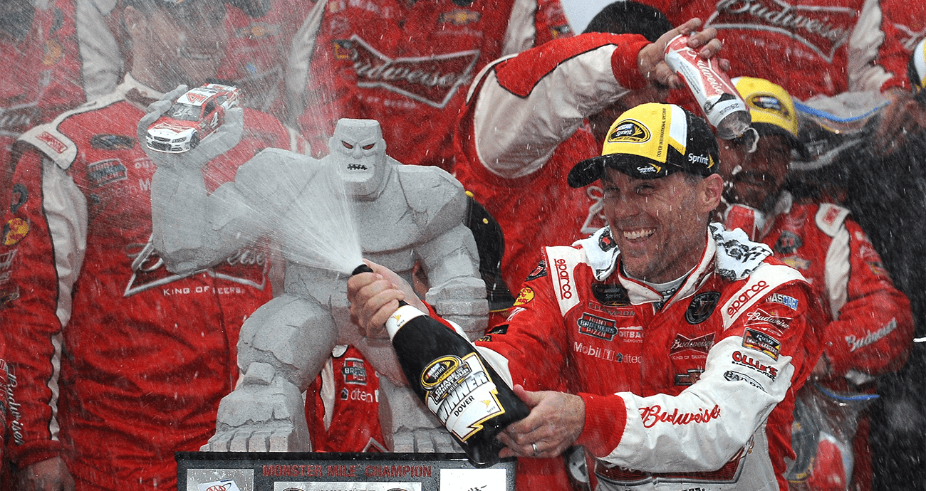 Kevin Harvick celebrates in Victory Lane.