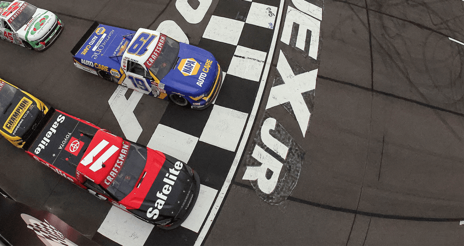 Corey Heim and Christian Eckes drive down the finish line.