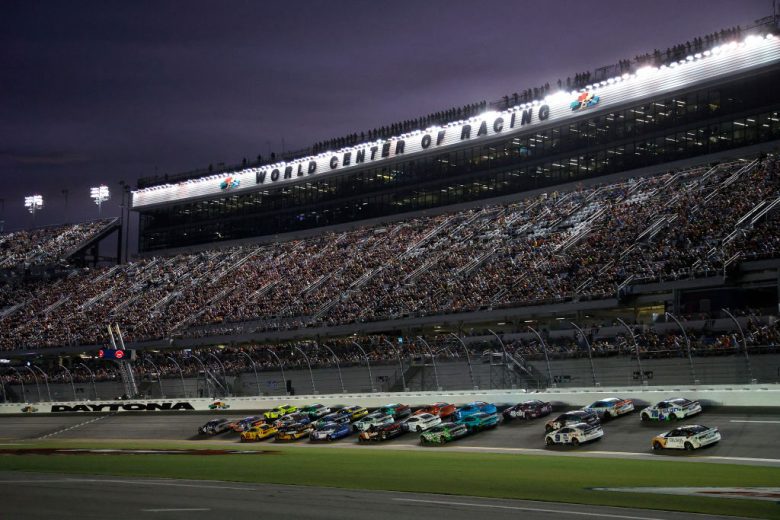 A general view of NASCAR Cup Series racing at Daytona International Speedway.