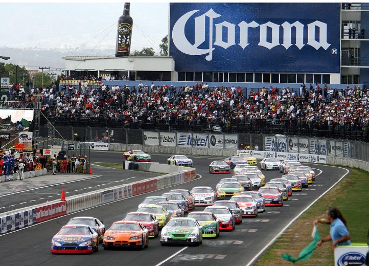 A general view of NASCAR racing at Autrodromo Hermanos Rodriguez course in Mexico City.