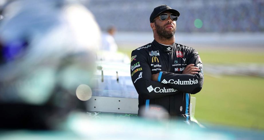 Bubba Wallace on the Cup Series qualifying grid at Daytona International Speedway