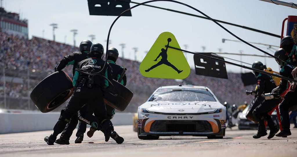 Tyler Reddick brings the No. 45 Toyota in for pit service in the Goodyear 400 at Darlington Raceway