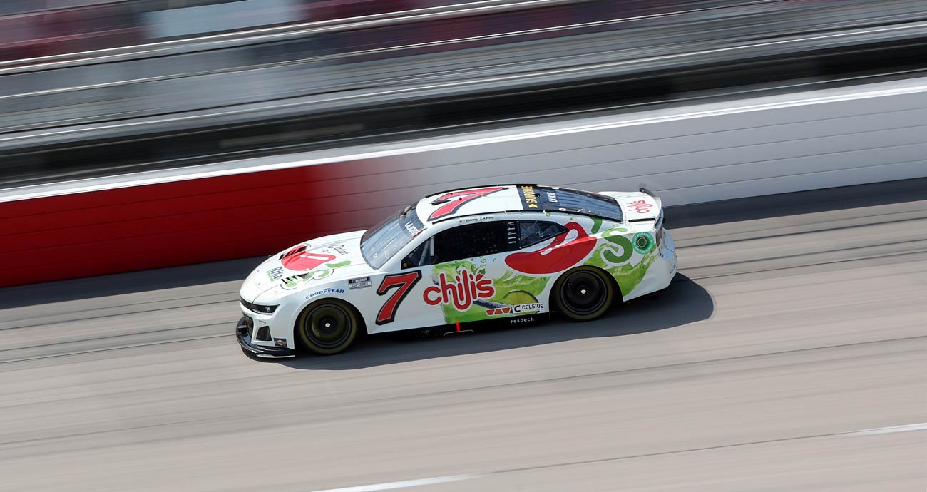 Corey LaJoie races in the No. 7 Spire Motorsports Chevrolet at Darlington Raceway.